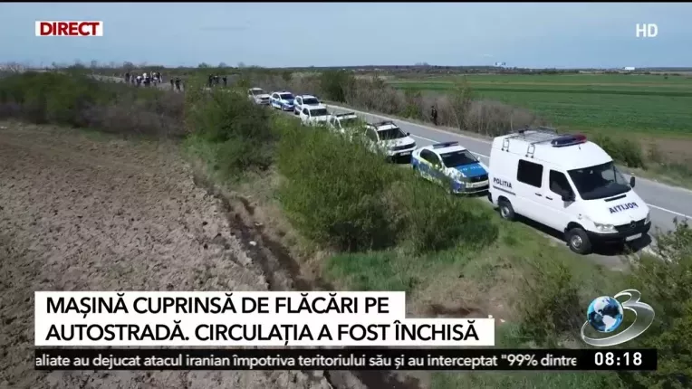 Masina cuprinsa de flacari, pe Autostrada A4. Soferul s-a salvat in ultima clipa